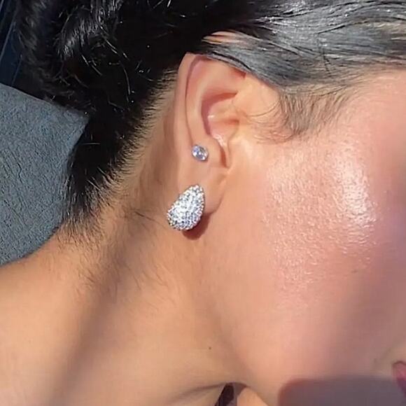 Silver Zircon Water Drop Earrings Luxury Exquisite Tear White Gold Plated G… - Picture 6 of 10